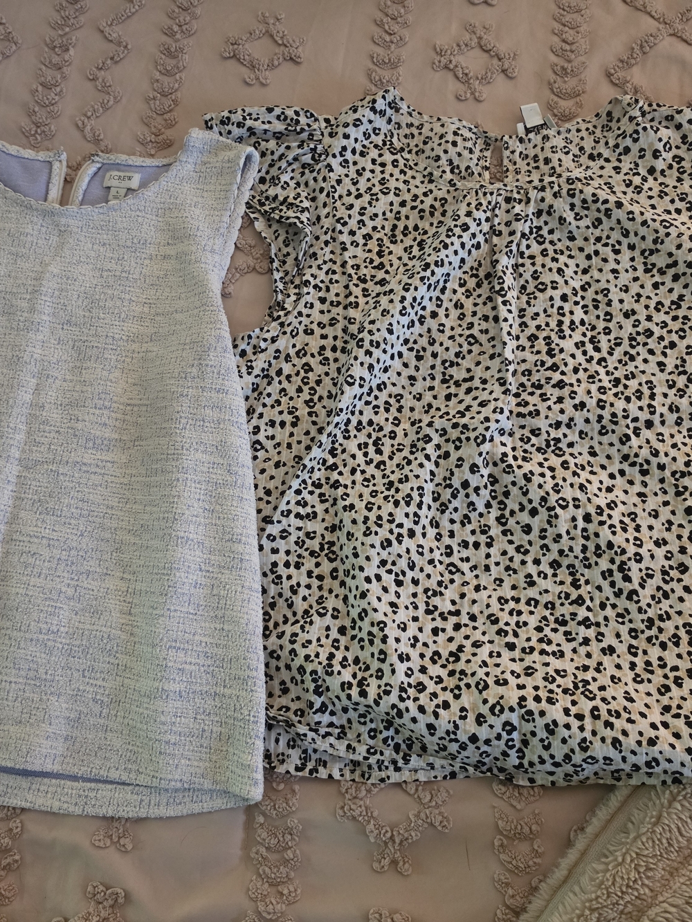 J. Crew Light Blue Textured Tank & Cream Black Leopard Print Blouse Set